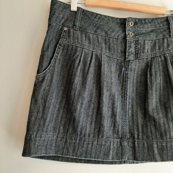 ORB / Herringbone Pattern Blue Jean Mini Skirt Retro Y2K Style Sz L - Picture 2 of 10